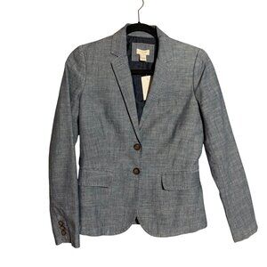 NWT J. Crew 100% Cotton Chambray Blazer Suit Jacket Coat Women's Size 00 Blue